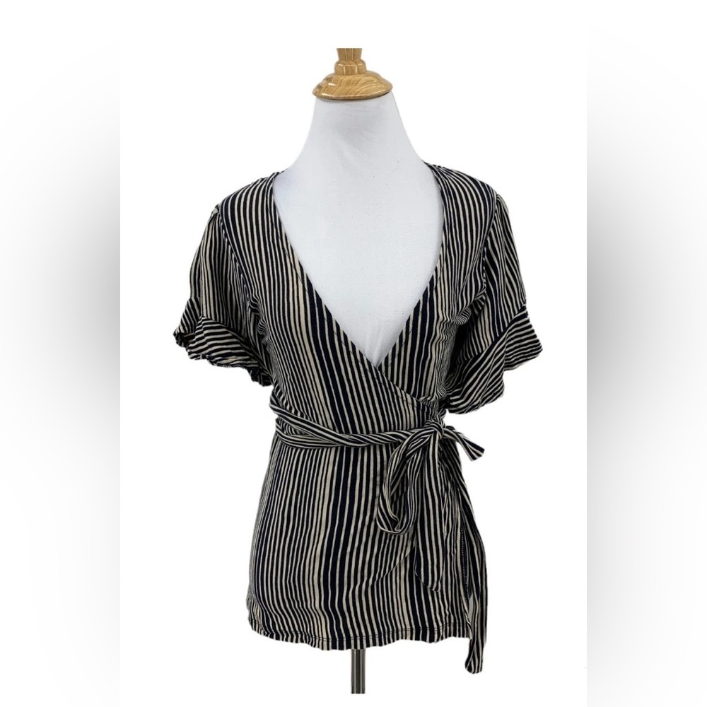 Free People Wrapped Around My Finger Wrap Top Womens XS Black Cotton strip